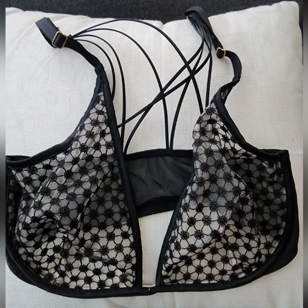 Victoria's Secret Luxe Unlined Plunge Bra and Panty Set Brand New 34DD Large